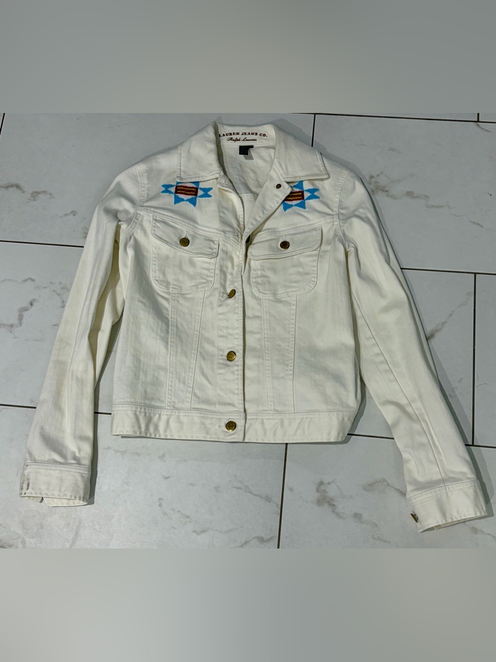 Ralph Lauren Lauren Jeans Co. White Southwest Beaded Denim Jacket - S